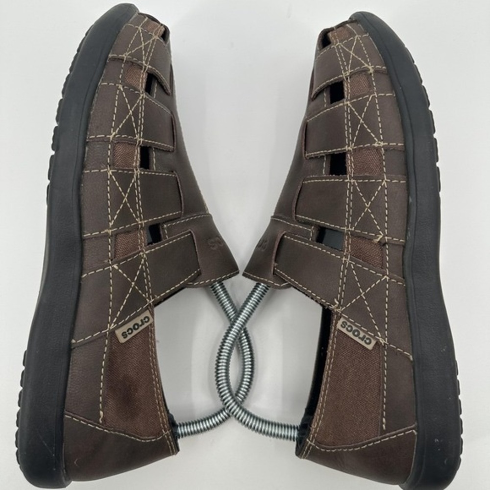 CROCS Men’s Brown Leather-Look Fisherman Sandals - Picture 2 of 4